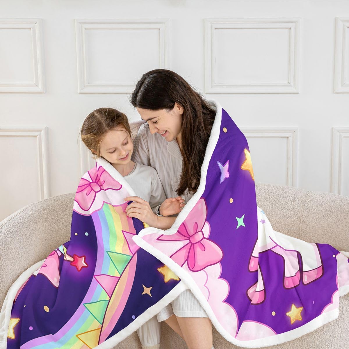 Feelyou Cute Unicorn Sherpa Throw Blanket for Couch Pink Bow Super Soft Cozy Fleece Princess Unicorn Blanket for Winter, Plush Throw Dreamy Horse Baby 30"x40" All Season