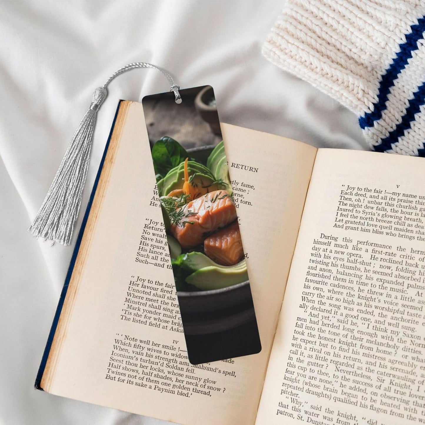 Food in Bowl Bookmarks Gifts for Women Men, Wooden Bookmarks for Book Lovers, Vintage Book Marks Ornaments with Tassel, Unique Personalized Reading Page Markers Gray