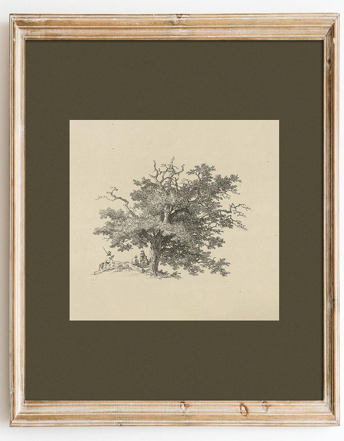 Kizbok Vintage Wall Art Prints, Farmhouse Tree Sketch Landscape Painting Prints for Wall Decor, Antique Whimsical Woodland Scene Nature Forest Art Pictures for Bedroom, Rustic Neutral Vintage Siege Green Artwork Poster for Bathroom Bedroom Gallery Home(8"