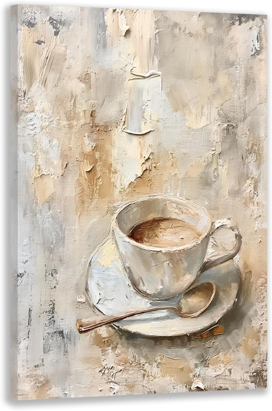 CAZLOUC Vintage Coffee Wall Art, Beige Gray Minimalist Still Life Canvas Painting, Retro Espresso Poster Print, Coffee Lover Gifts for Office Dining Room Cafe Bar Decoration Framed 16x24 Inch