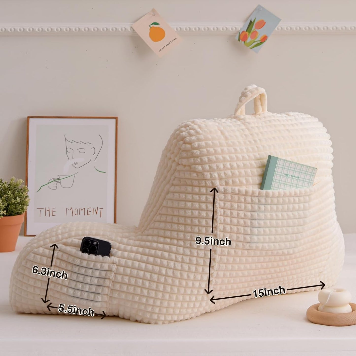 Waffle Wedge Reading Pillow with Arms — Large, Ivory, Adult & Children, Bed or Couch