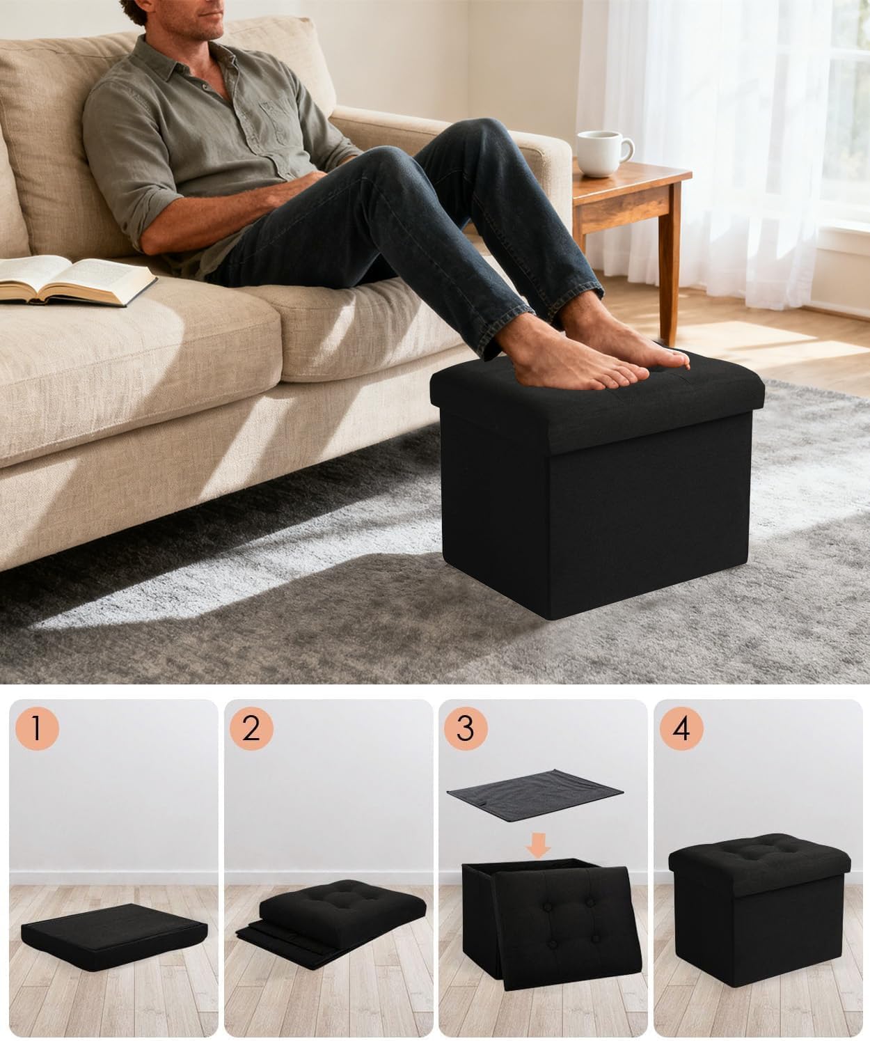 Ottoman Storage Ottoman Foot Rest Stool Foldable Bench with Storage Student Dormitory Bedroom and Entryway 17 X 13 X 13