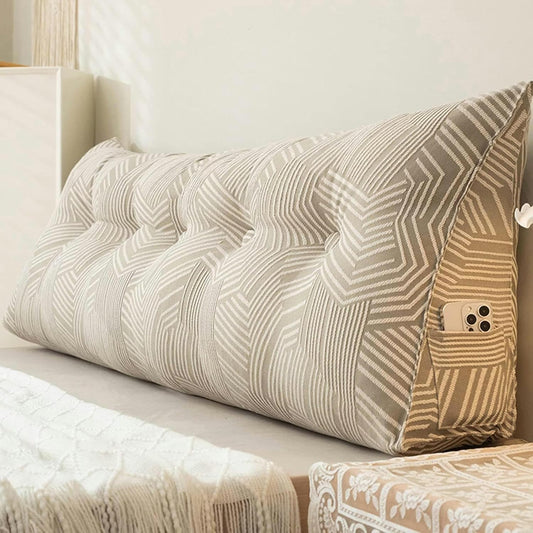 Wedge Headboard Pillow, Bed/Sofa Wedge Reading Pillow, Queen Throw Pillow/Bedside Cushion, Queen Back Wedge Pillow with Side Pockets and Removable Coverfor Sitting in Bed Backrest Positioning Support