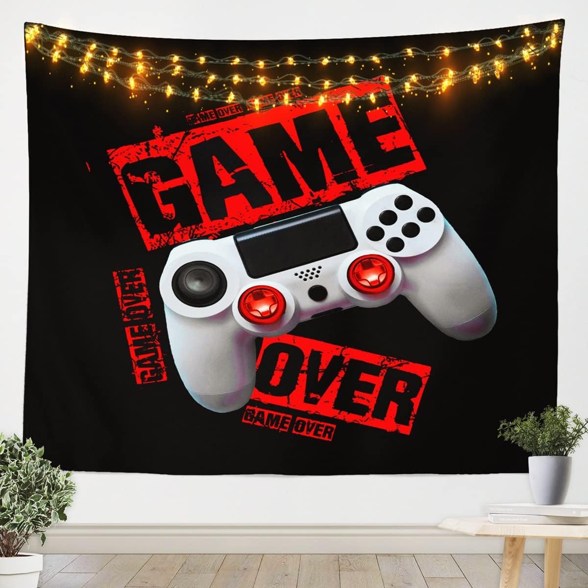 Feelyou Boys Gamer Tapestry Teens Red Black Gaming Wall Hanging Young Men Video Game Wall Blanket for Girls Kids Player Room Decor White Gamepad Art Decor for Bedroom Living Room Large 59x82