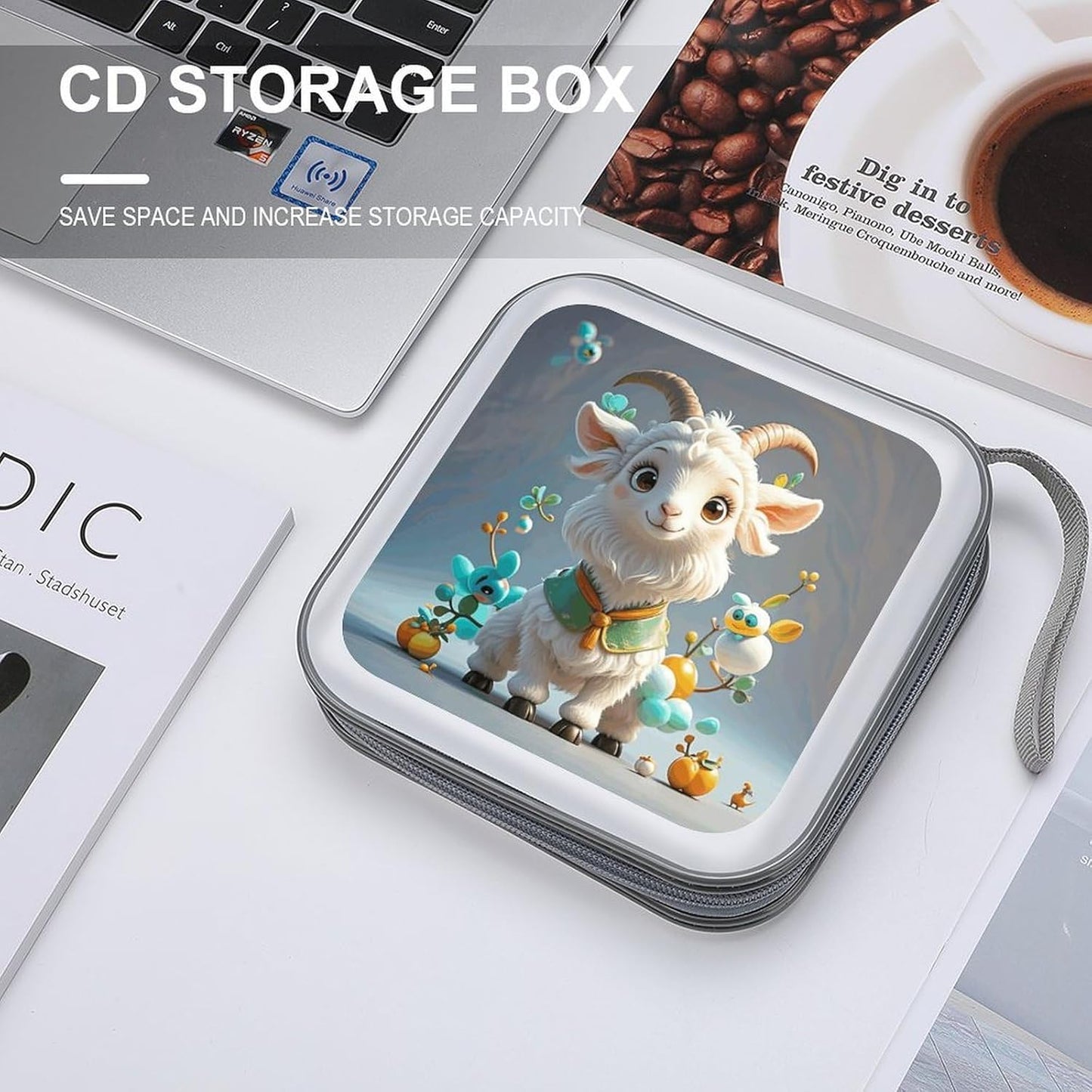Cute Goat CD Case Portable Zipper CD Case 40 Capacity Hard Plastic DVD Cases Holder Large Storage Disc Wallet Bag for Car Home Travel DVD Collection Bag