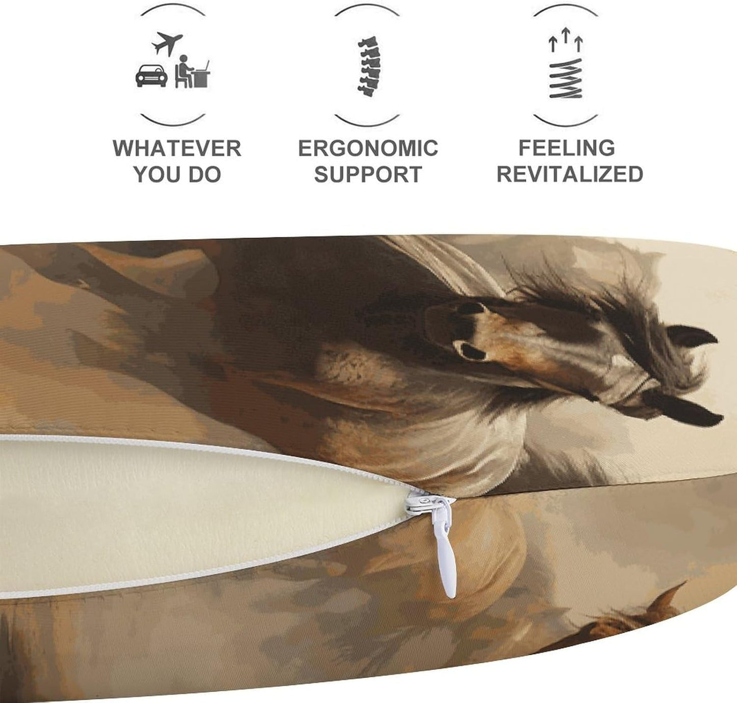 Many Horses Neck Pillow Memory Foam U Shaped Pillows Portable Pillows for Shoulder Travel Head Support Pillow with Concealed Zipper for Airplane Car Home Office