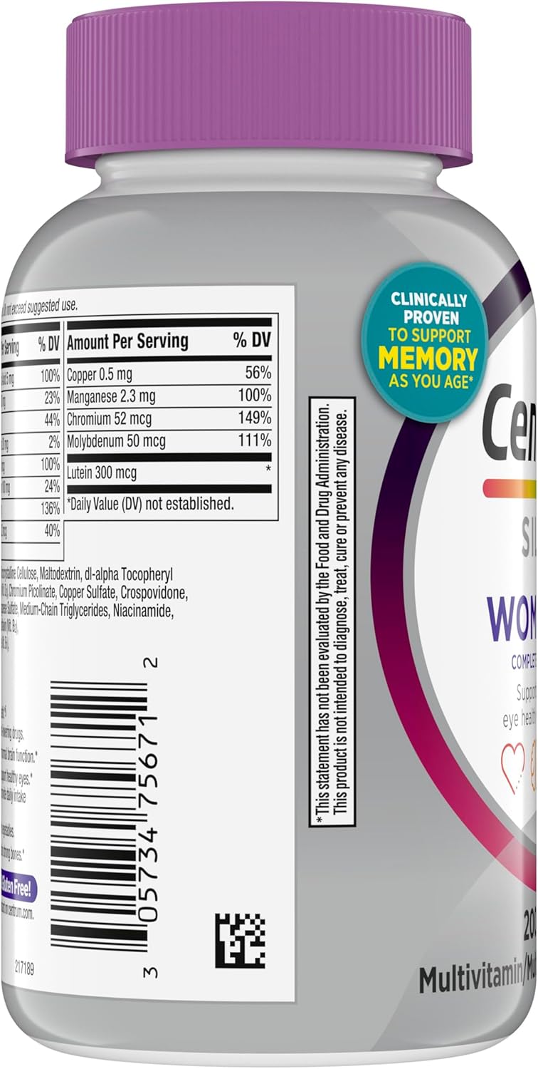 Centrum Silver Women's Multivitamin for Women 50 Plus, Multivitamin/Multimineral Supplement with Vitamin D3, B Vitamins, Non-GMO Ingredients, Supports Memory and Cognition in Older Adults - 200 Ct