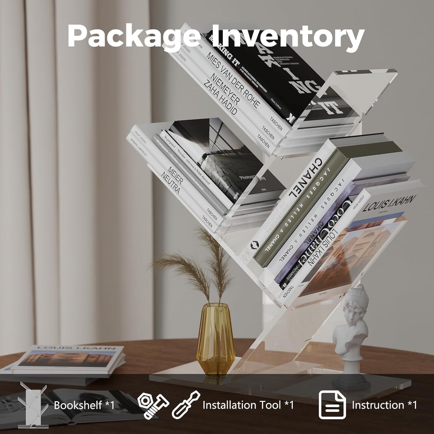 Small Shelf, 3 Tier Acrylic Mini Bookshelf, Tree Bookshelf for Tiny Home, Mini Book Shelf for Book/Cd/Movie Storage Cabinet/Room Corner/Office