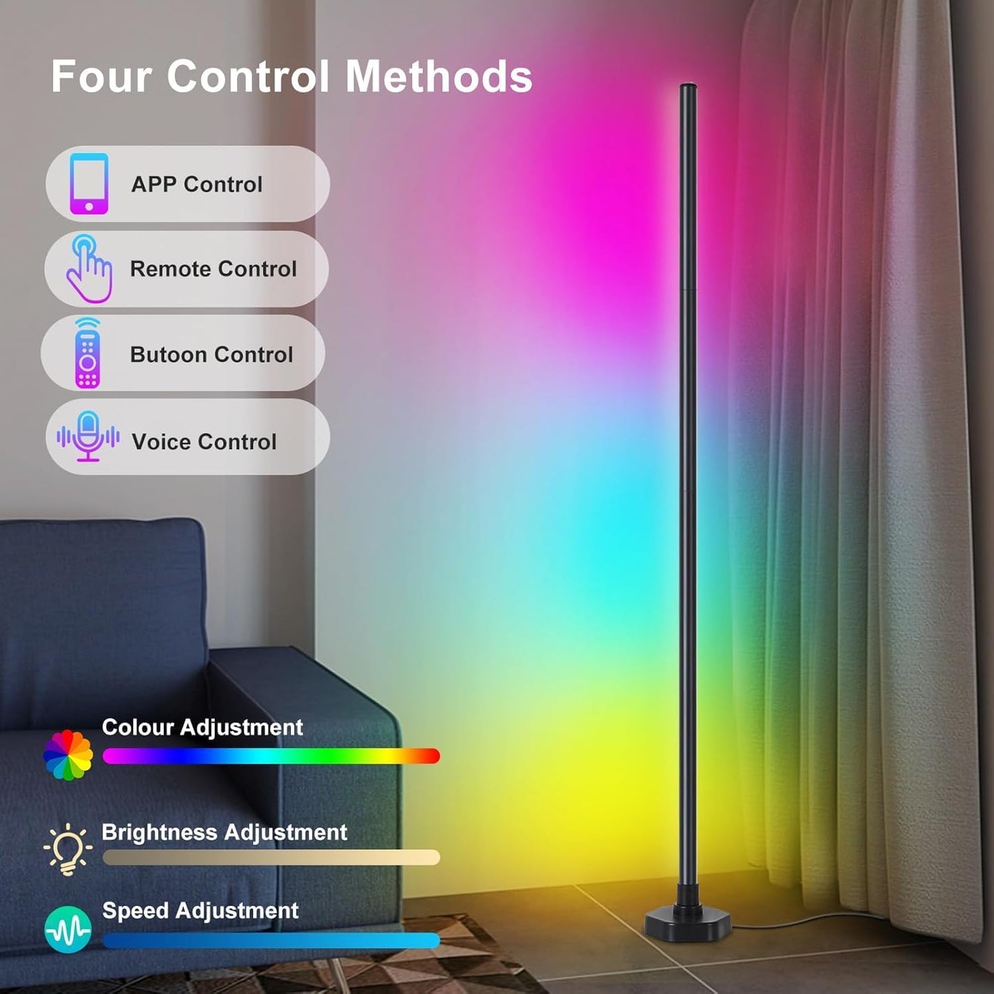 Led Floor Lamp, Corner Lamp Compatible with Alexa, RGB Corner Floor Lamp with Music Sync, 16 Million DIY Colors for Bedroom