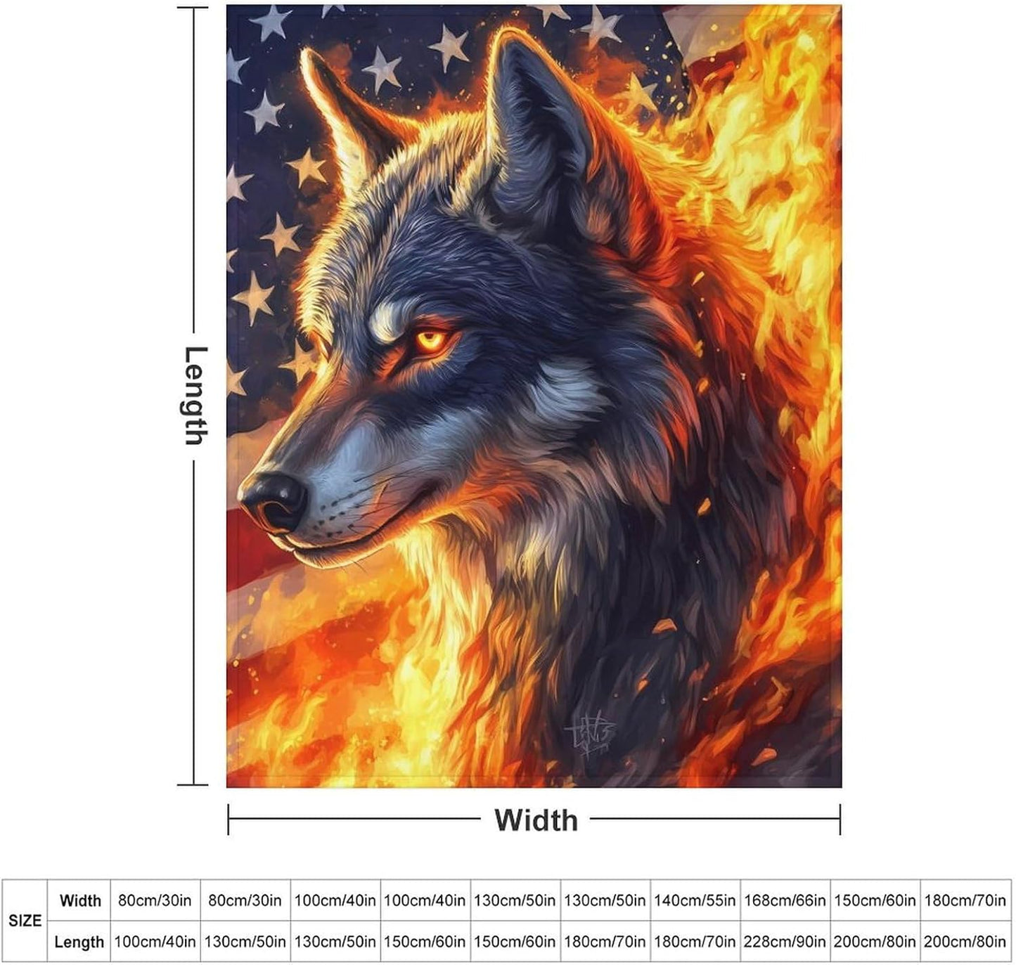 Fire Wolfs Flag of USA Throw Blanket for Couch Bed Plush Cozy Fuzzy Flannel Blanket for All Season 50"x60"