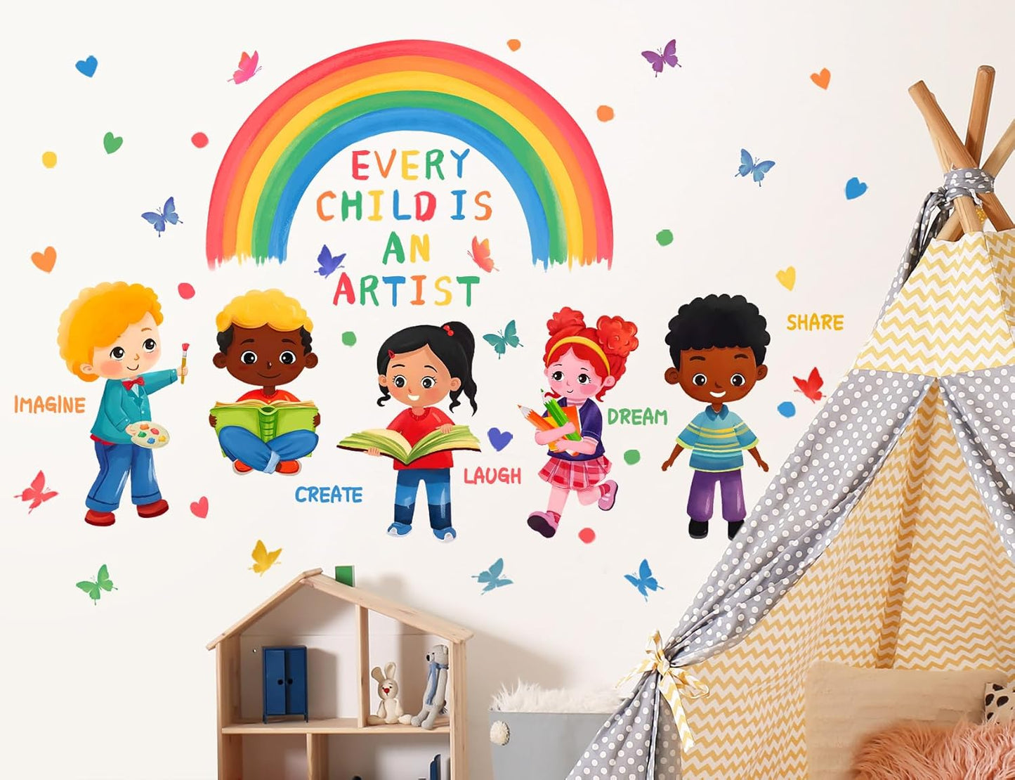 Every Child is an Artist Wall Decal Inspirational Quotes Stickers DIY Peel and Stick Rainbow Wall Decals for Kids Girls Teens Classroom School Nursery Daycare Decoration