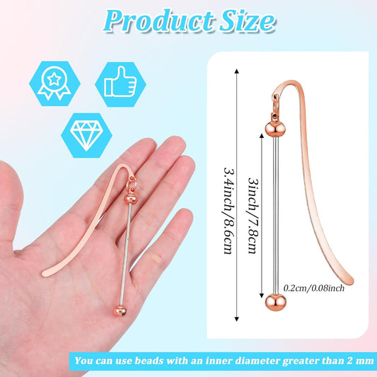 36 Pcs Beadable Bookmarks DIY Metal Blank Bar Bookmark for Beads Modern Bead Craft Jewelry Pendant Charm Gift for Book Lovers Student Teacher Office Supplies (Rose Gold)