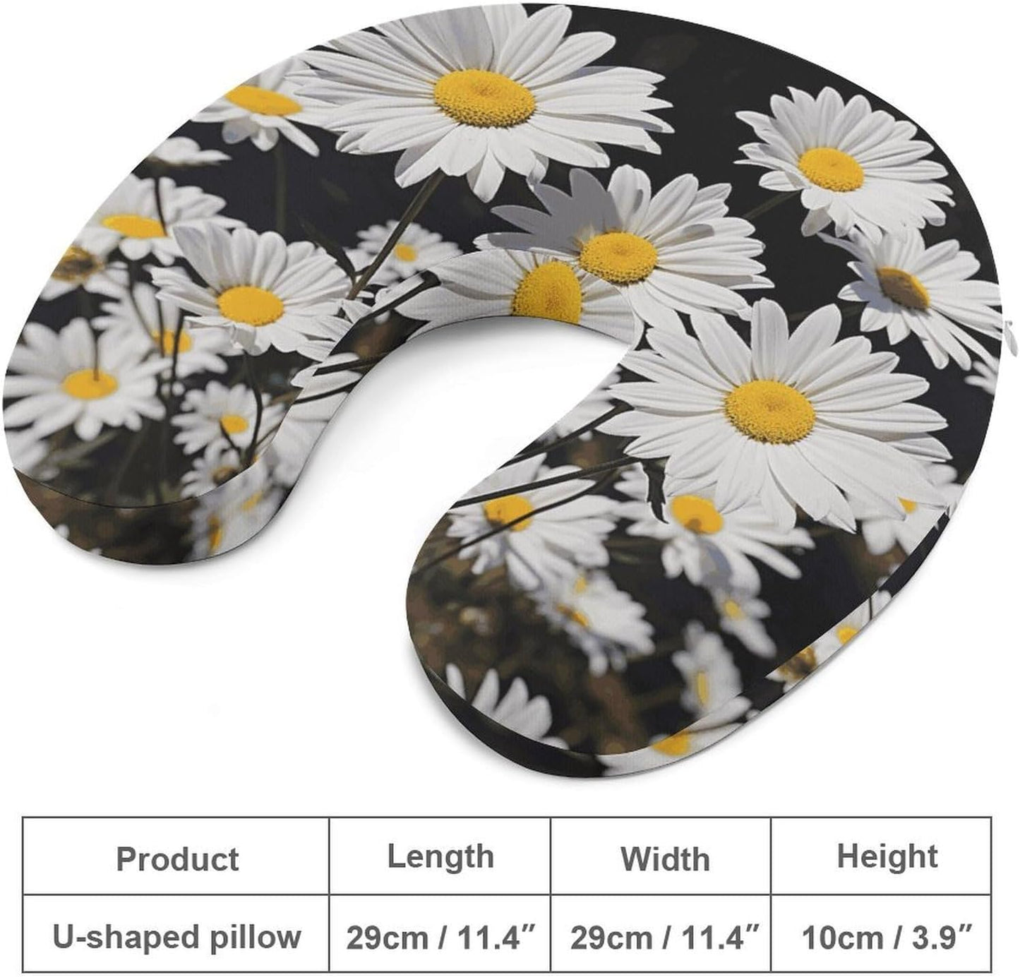 White Daisy Neck Pillow Memory Foam U Shaped Pillows Portable Pillows for Shoulder Travel Head Support Pillow with Concealed Zipper for Airplane Car Home Office