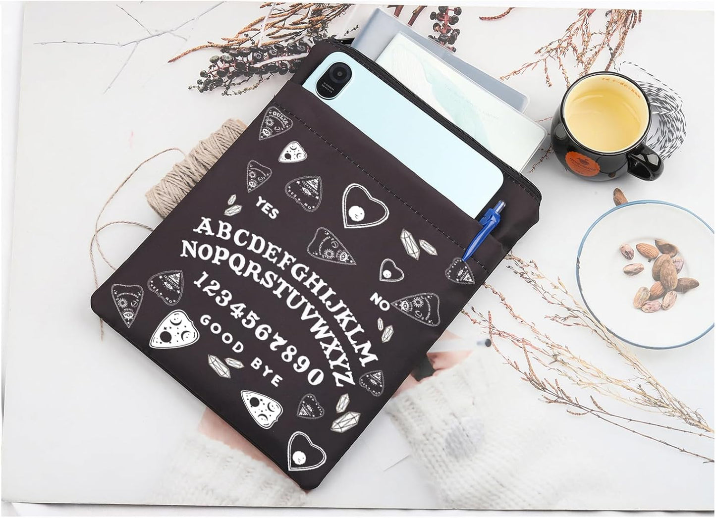 LQRI YES NO Book Sleeve With Zipper Wiccan Gothic Book Cover Gift Spirit Board Zipper Pouch