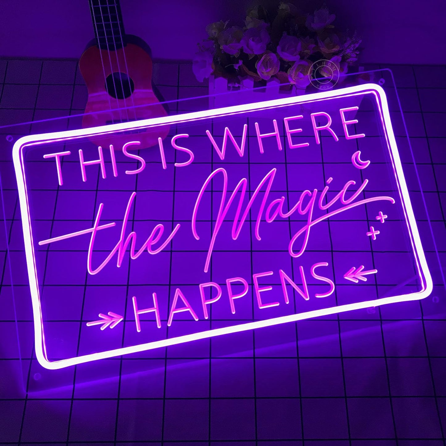 SYLHOME This Is Where The Magic Happens Led Neon Light Sign Wedding Birthday Engagement Bachelorette Party Bar Bedroom Office Wall Sign Decor USB Light Up Sign 15.75"X9.8"