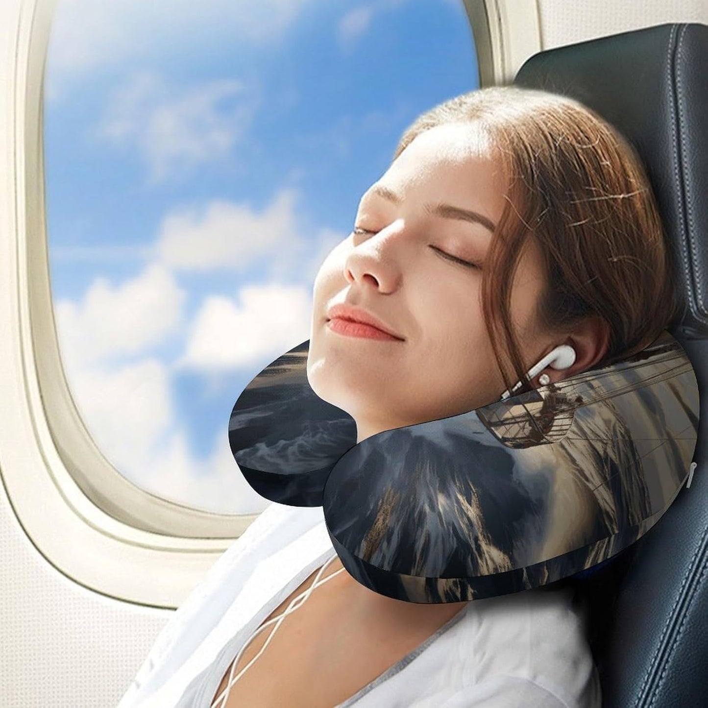 Ocean Sailboat Neck Pillow Memory Foam U Shaped Pillows Portable Pillows for Shoulder Travel Head Support Pillow with Concealed Zipper for Airplane Car Home Office