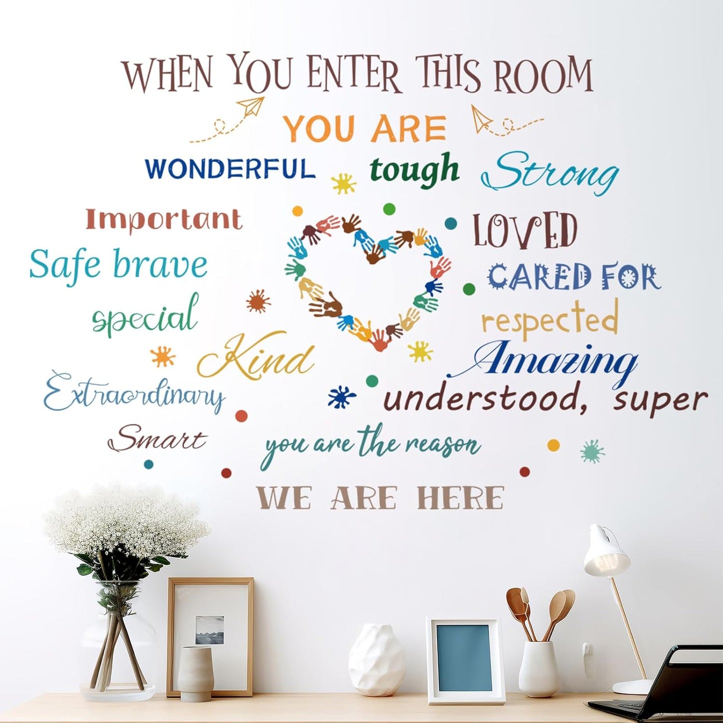 Colorful Inspirational Quote Wall Decals Motivational Positive Phrase Wall Stickers Handprint Splatter Wall Sticker Peel and Stick Removable Wall Decor for Kids Classroom School LM93233