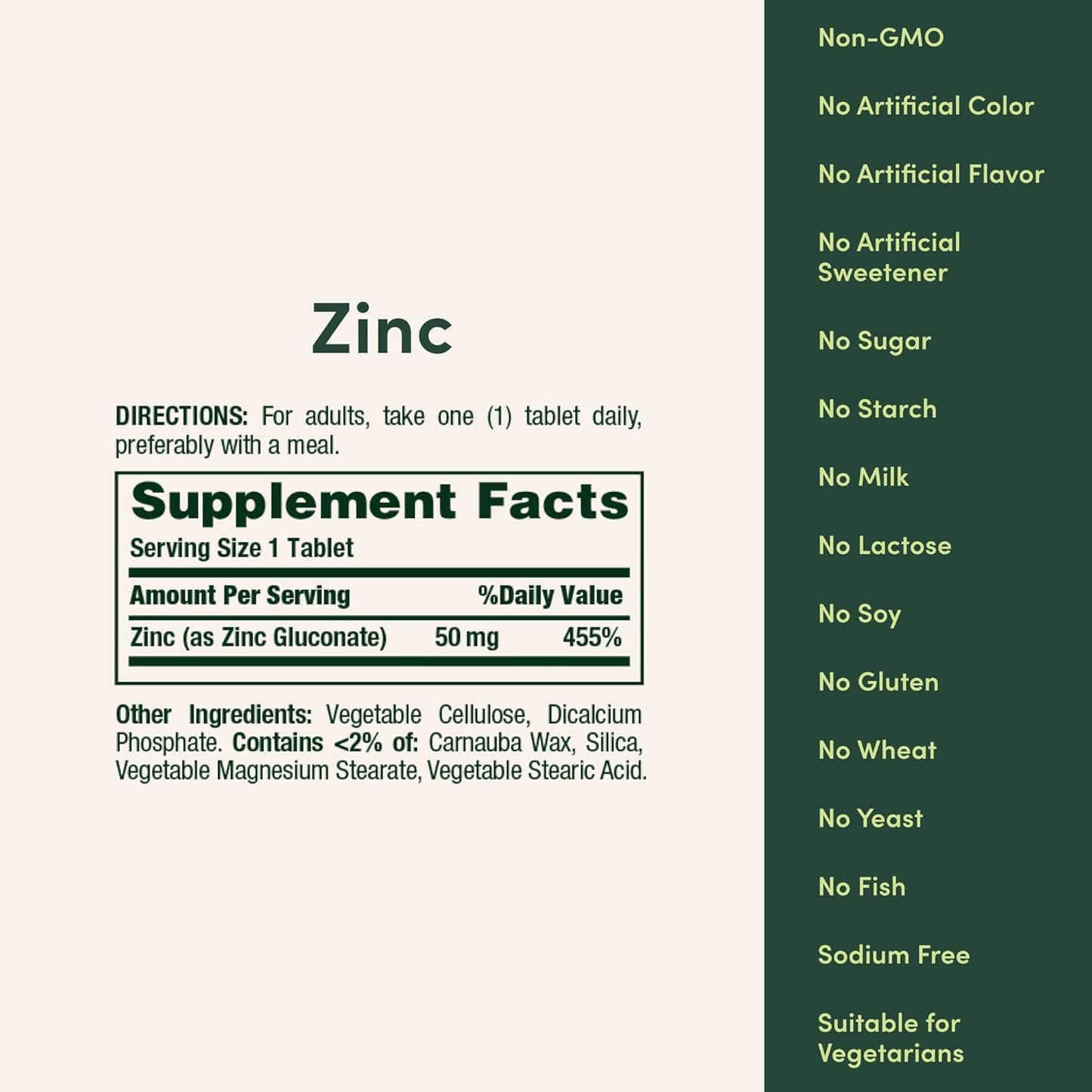 Nature’s Bounty Zinc 50mg, Immune Support & Antioxidant Supplement, Promotes Skin Health, 1 Caplet Per Day, Gluten Free, 250 Vegetarian Caplets