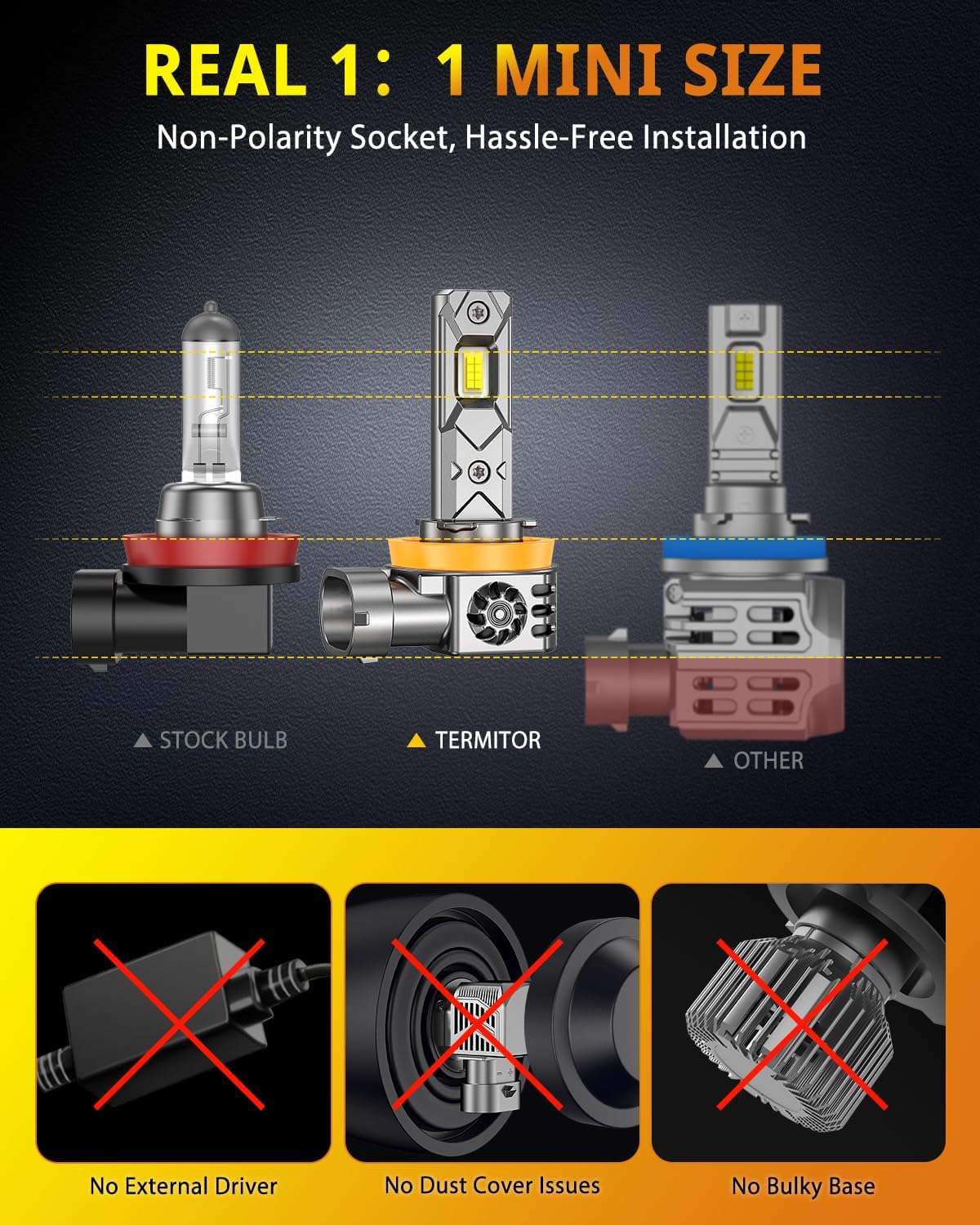 H11/H9/H8 9005/HB3 LED Light Bulb Combo, 100000LM 1200% Brighter 1:1 Mini Size 6500K H11 9005 High&Low Bulbs, 10 Year Extend Lifespan, Quick Install, Turn Signal Light Assemblies Pack of 4