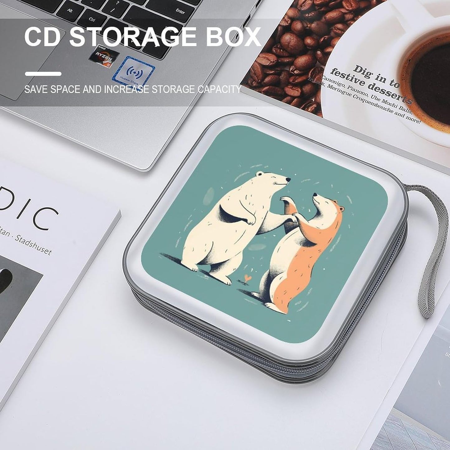 Bears Together CD Case 40 Capacity Case Zipper CD Collection Bag with Handles Cover DVD Storage Hard Plastic DVD Disc Cases Storage Binder for Car Home Office Travel