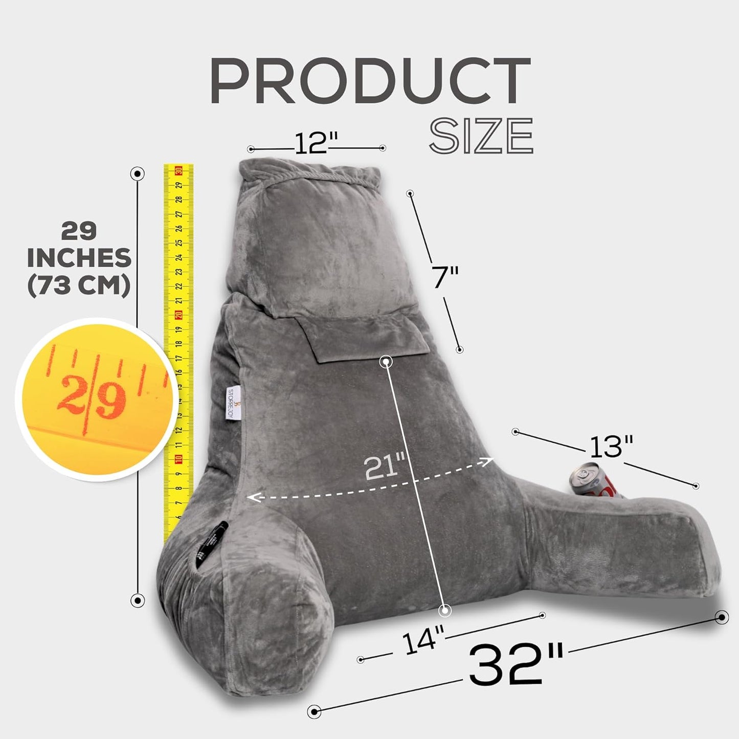 XL Reading Pillow for Bed with Arms – 2026 Upgrade Fixed Headrest Book Pillow, Supportive Ergonomic Backrest for iPad Reading, Dorm Rooms, TV Watching & Relaxing (Grey)