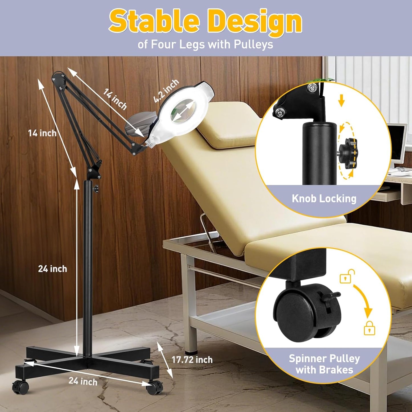 10X Lighted Magnifying Glass with Light, NUEYiO 2200 Lumen Stepless Dimmable Magnifying Floor Lamp, 2-In-1 Adjustable Metal Swing Arm LED Magnifier Lamp, Esthetician Light for Tattoo Reading Soldering