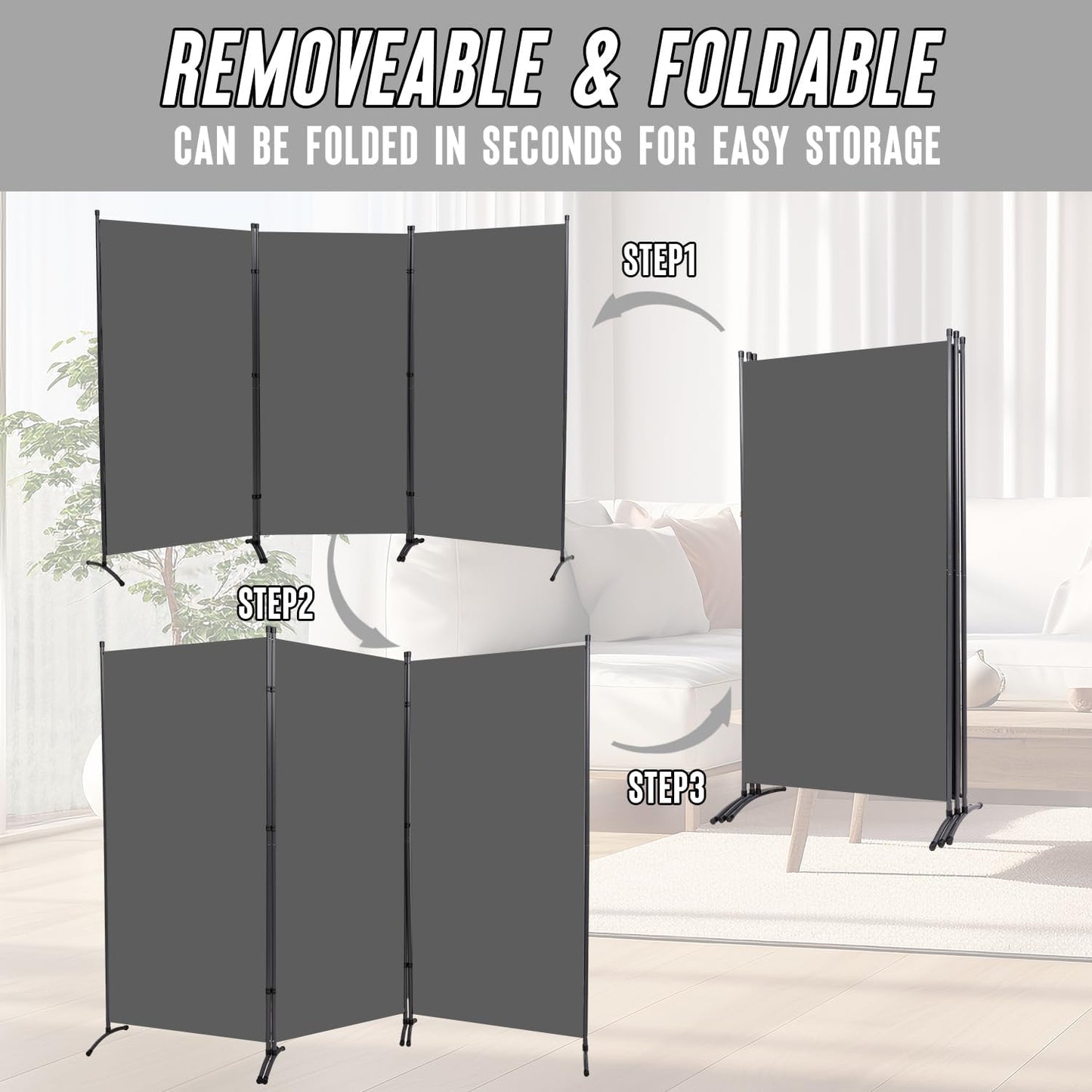 JVVMNJLK Indoor Room Divider, Portable Office Divider - 3 Panel Folding Partition Privacy Screen Walls - Room Separator, 102" W x 71.3" H, Grey