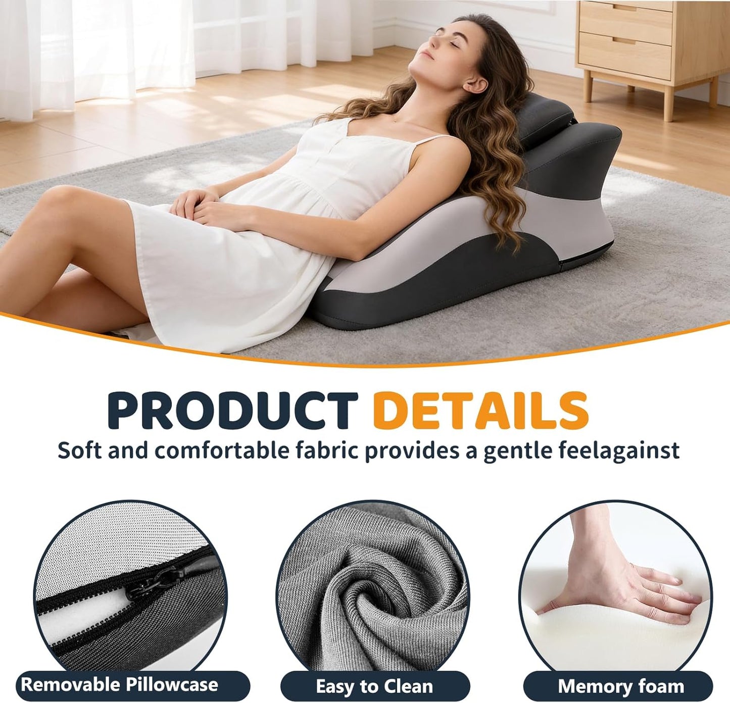 Memory Foam Ergonomic Wedge Pillow, Prone Pillow for Sleeping, Squat Pillow, Reading Pillow for Bed, Ideal for Massage, with Removable Cover, Back Support, Multi-Functional Memory Foam (Grey)