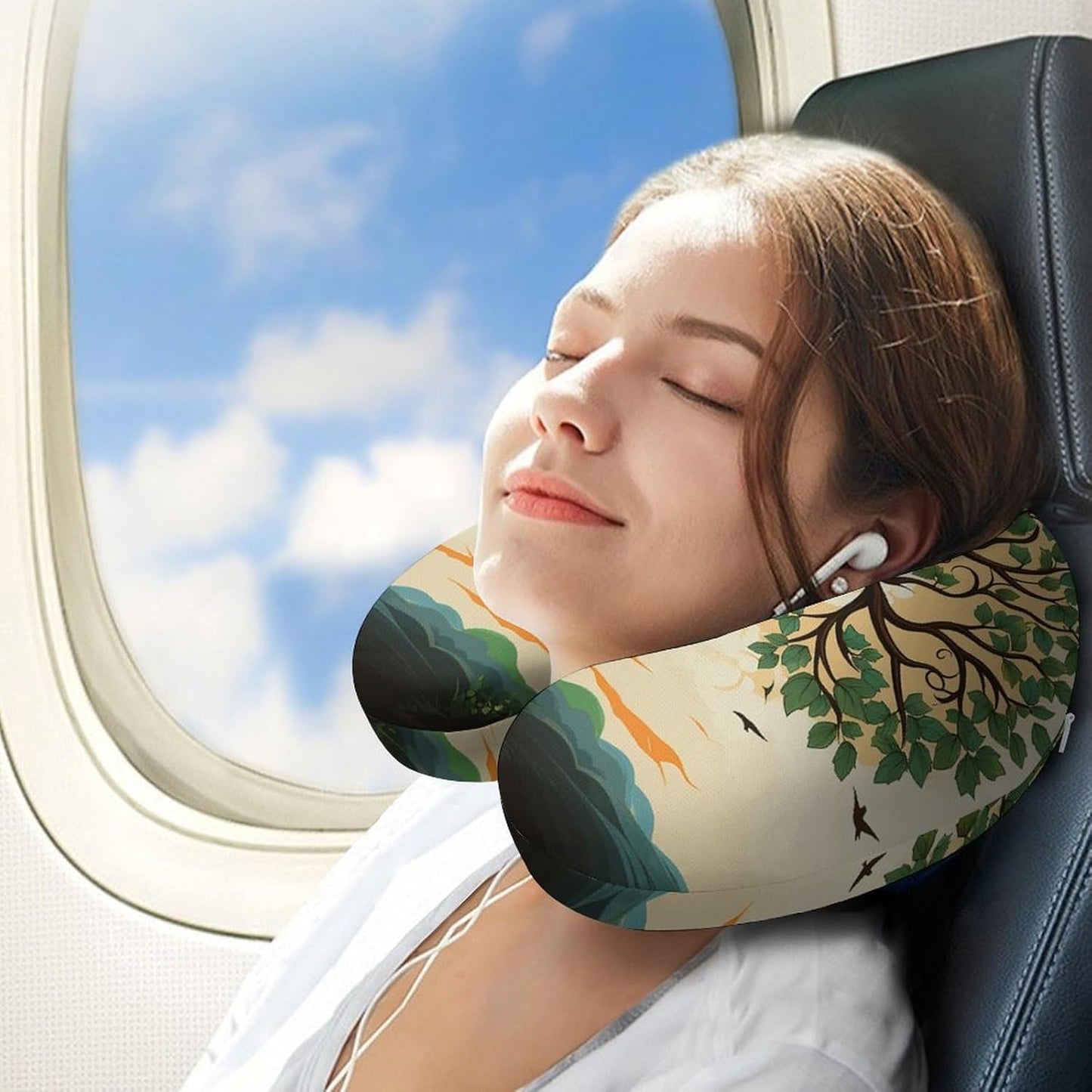 Family Tree Neck Pillow Memory Foam U Shaped Pillows Portable Pillows for Shoulder Travel Head Support Pillow with Concealed Zipper for Airplane Car Home Office