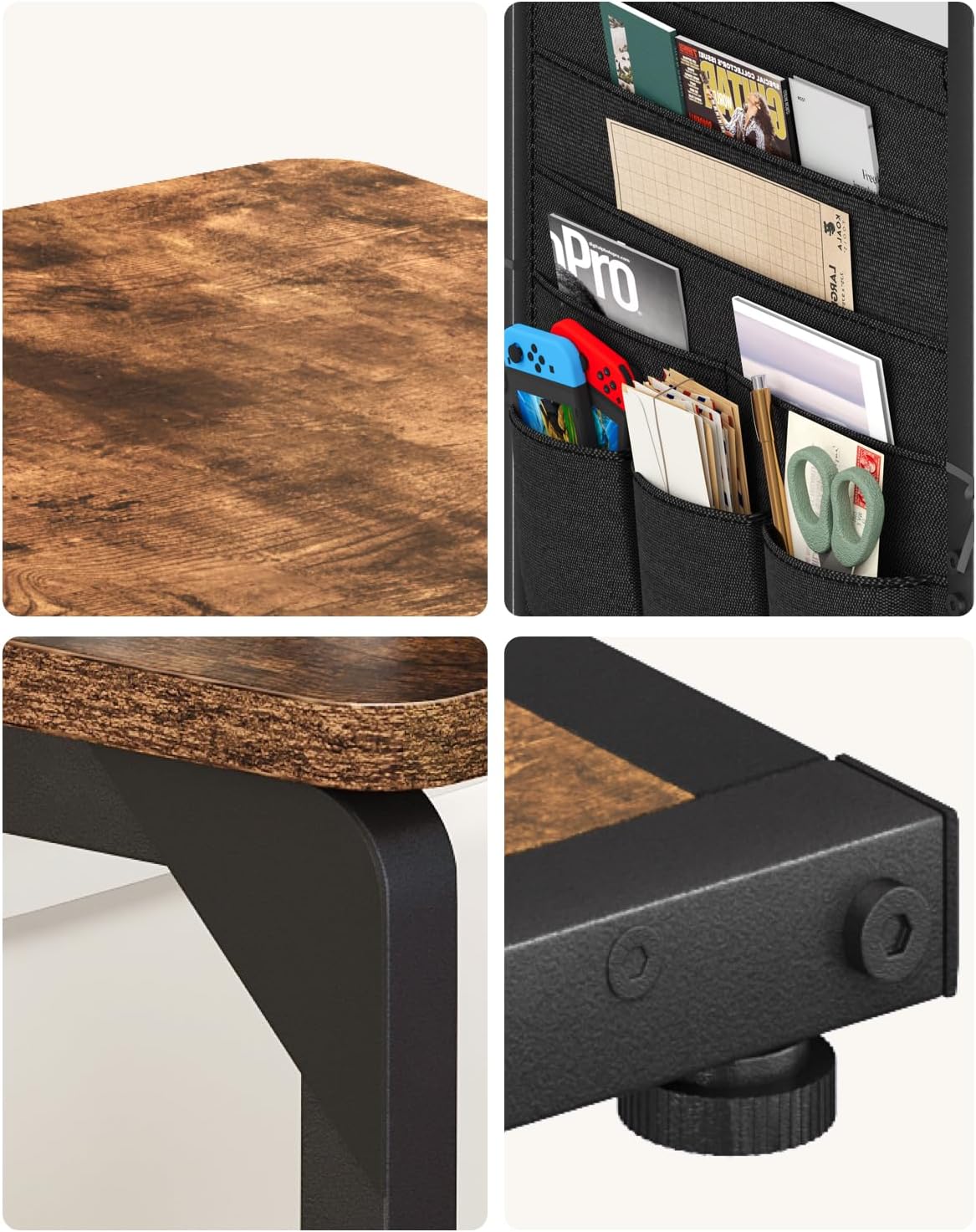 Narrow C-Shaped End Table with Storage Bag, Small Couch Side Table, Sofa TV Tray Table for Living Room, Bedroom, Bedside ET-P-BR1