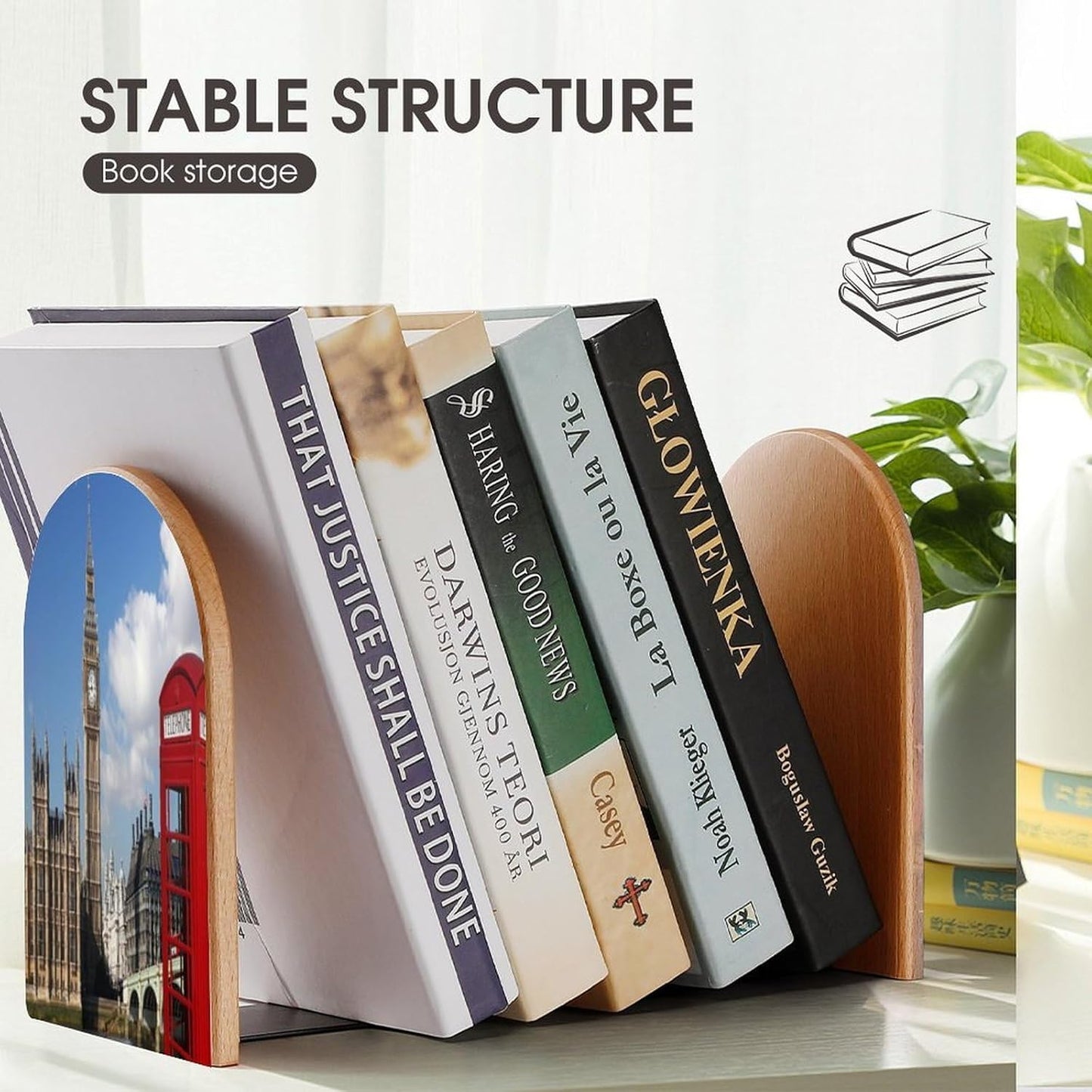 London Big Ben Wooden Bookend Non-Slip Book Ends Heavy Duty Book Stopper with Metal Base Books Holderd Decorative Bookends Stands Firmly for Office Supplies