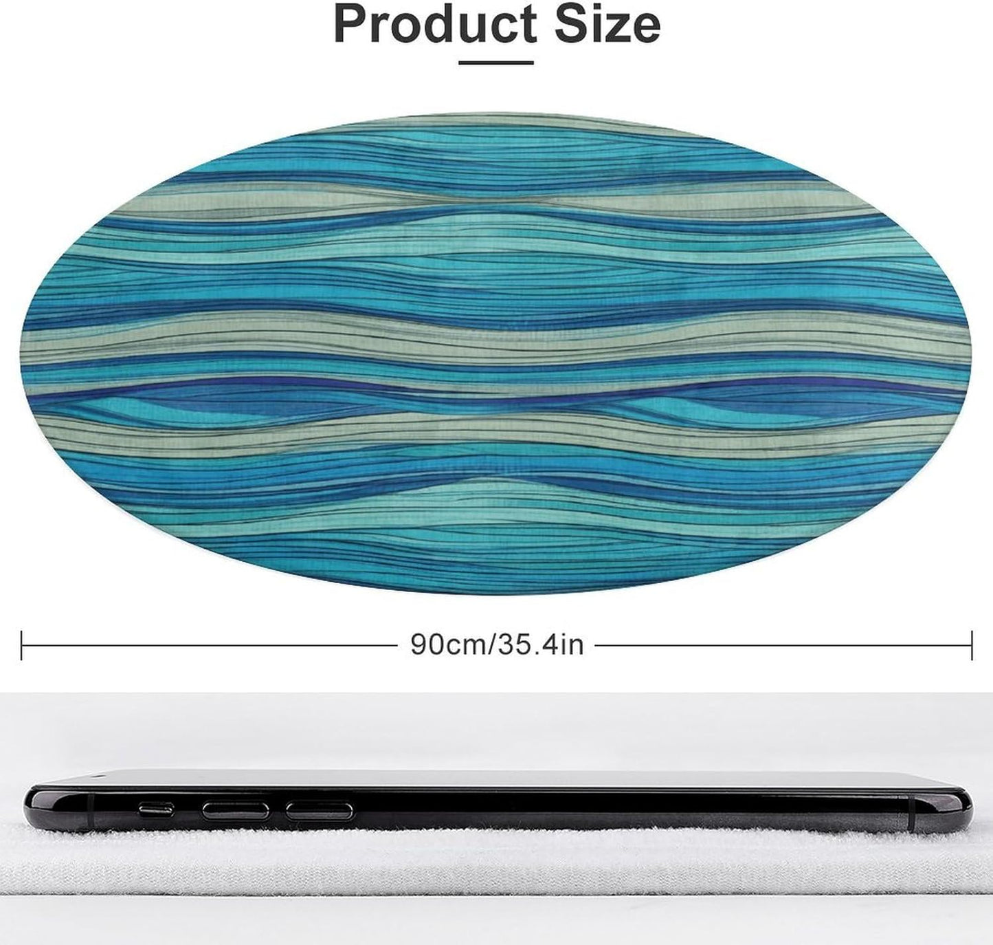 Ocean Stripe Pattern Circle Rug Retro Luxury Coral Velvet Floor Mat Non Slip Soft Indoor Floor Carpet Comfy Thickened Area Rugs Modern Aesthetic Minimalist Carpets for Home Decor