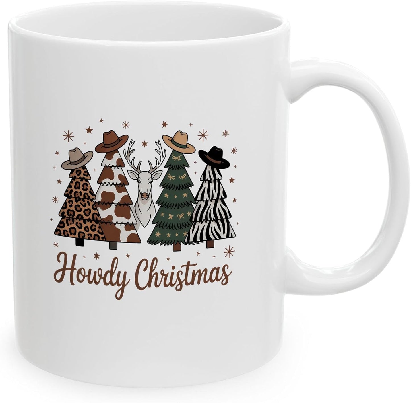 Funny Western Leopard Milk Cow Stripe Zebra Christmas Tree White Mugs, 11oz 15oz Drinking Cups, Kitchen Décor, Gifts For Book Lovers