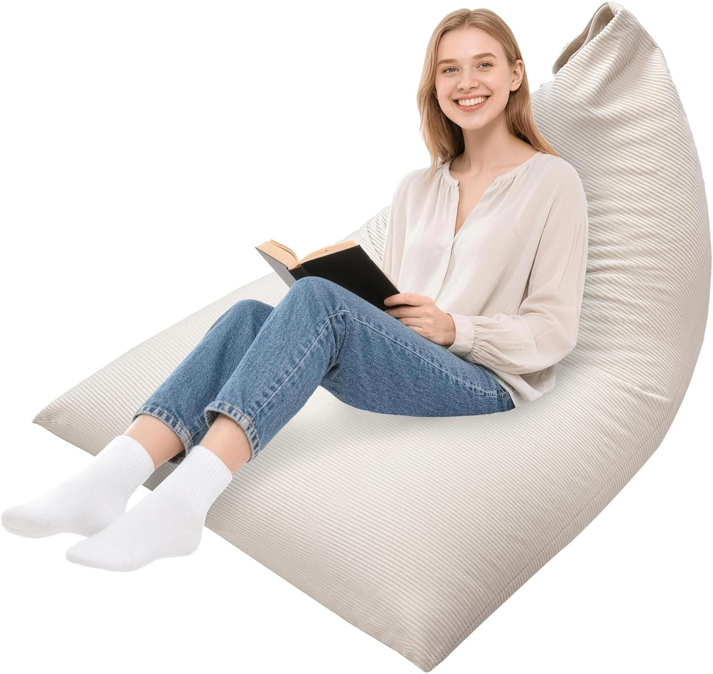 Lukeight Bean Bag Lounger Chair with Memory Foam for Kids Teens Adults, Bean Bag Sofa with Removable Cover, Cozy Beanbag Chair for Living Room, Lazy Sofa for Gaming and Reading, XX-Large