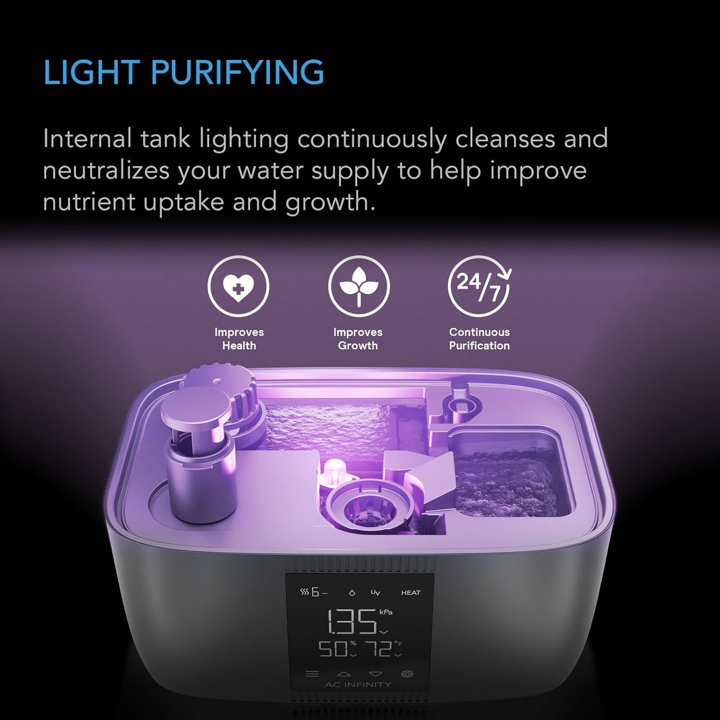 AC Infinity CLOUDFORGE T5, Warm Mist Plant Humidifier 9L with VPD Humidity 10-Level Controls, Hot/Cold Vaporizer for All Climates, Continuous Water Purifying, Extendable Targeted Hose for Grow Tents