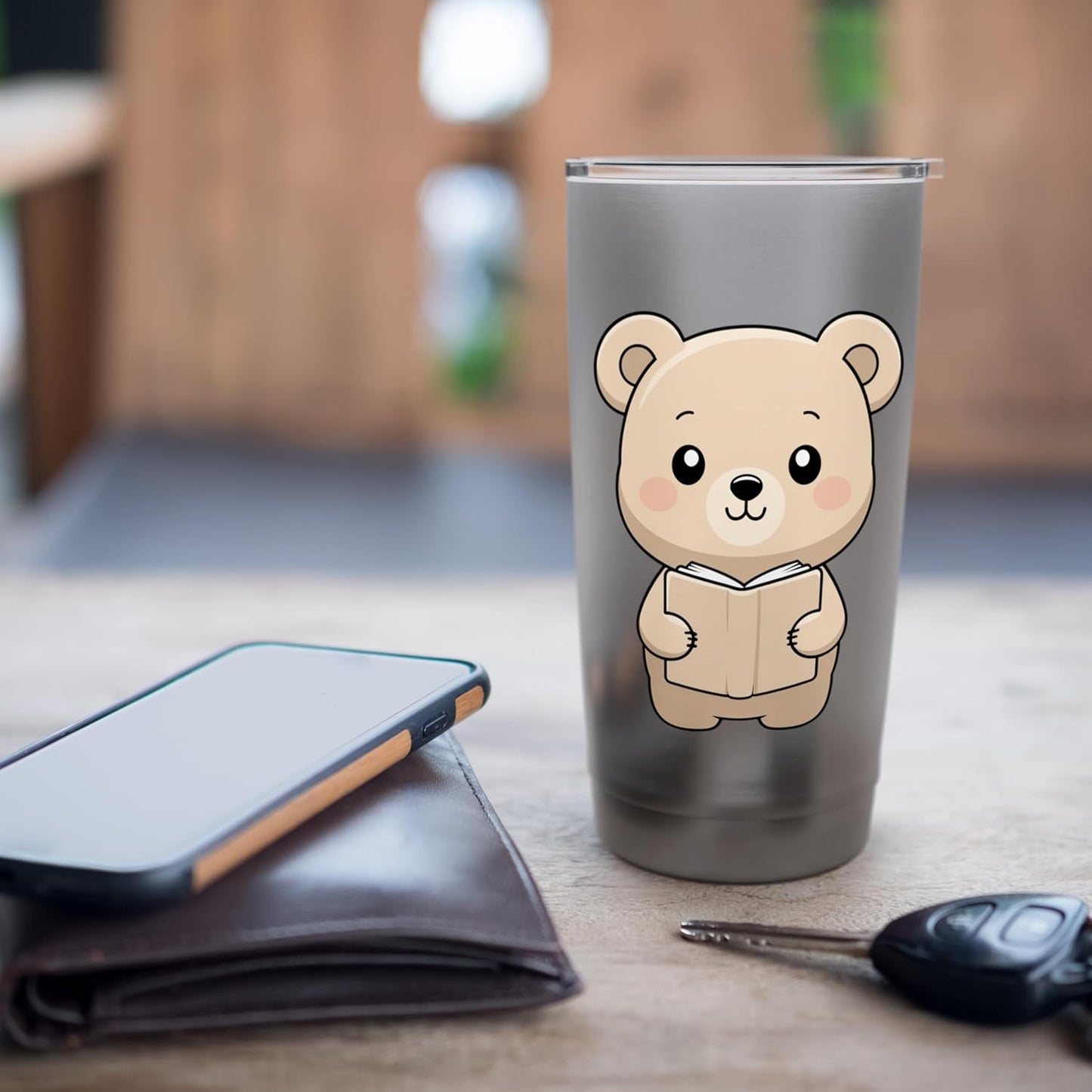 Cute Bear Reading a Book Stainless Steel Insulated Tumbler