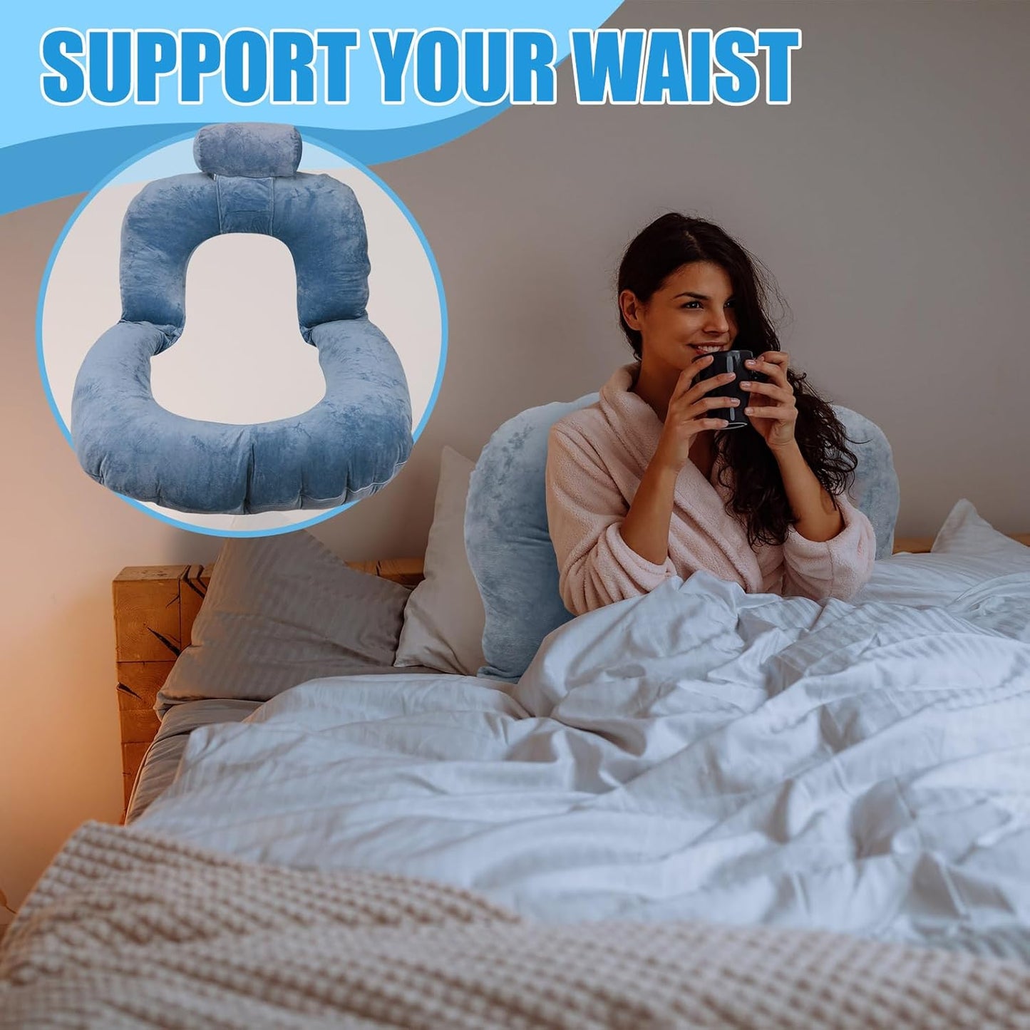 Gugxiom Reading Pillow, Removable Bedside Cushion for Waist and Neck Protection, U-Shaped Sitting up Pillow for Adults and Children for Resting, Reading, Playing and Relaxing