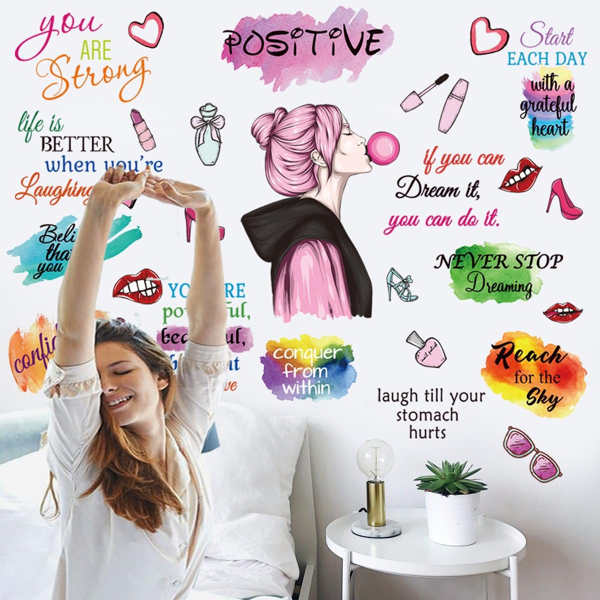 Vinyl Wall Quotes Stickers - Inspirational Peel & Stick Motivational Wall Decals for Girl Bedroom & Living Room