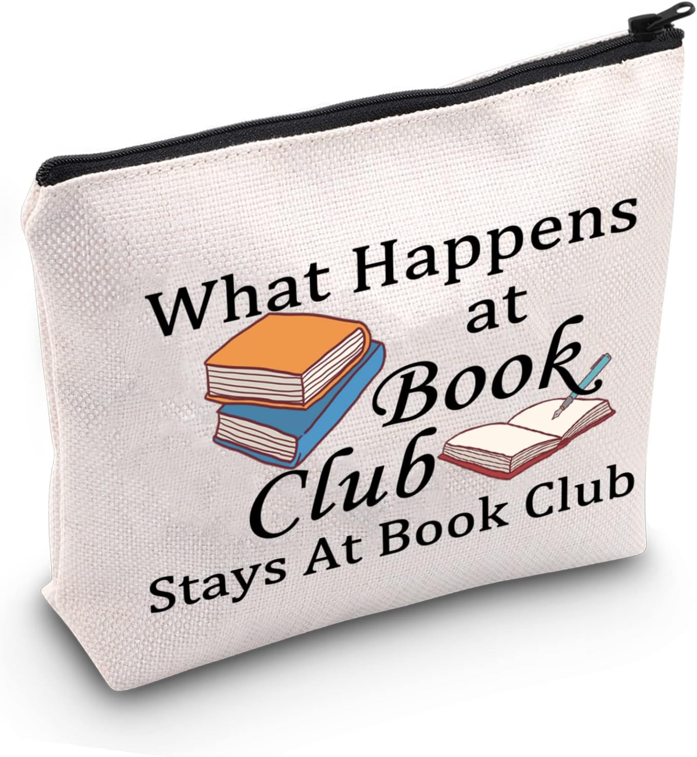 JXGZSO Book Lover Storage Bag What Happens at Book Club Stays At Book Club Zipper Pouch Gifts For Bookworm (What Happens at Book Club)