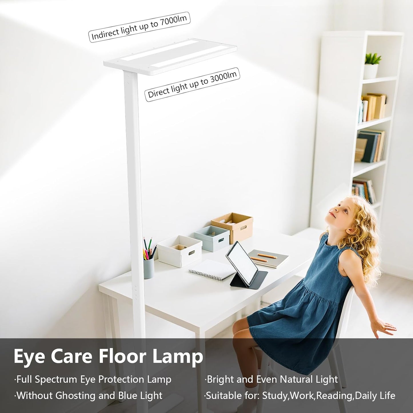 120W Led Floor Lamp, 10000LM Full Spectrum Eye Care Standing Lamp, 77" Tall Floor Lamp with 4000K Natural Daylight, Dimmable Bright Standing Light for Bedroom, Living Room, Study Room, Office