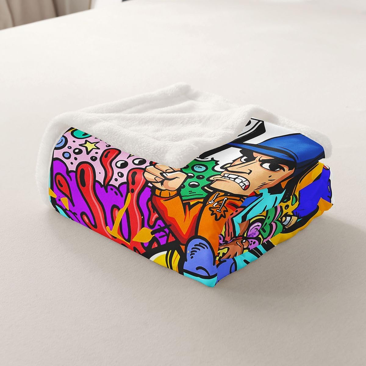 Hippie Graffiti Fleece Throw Blanket Hip Hop Radio Rock Sherpa Blanket Kids Boys Colorful Graffiti Pattern Plush Blanket Watercolor Art Fuzzy Blanket for Sofa Bed Couch Throw 50x60 Inch