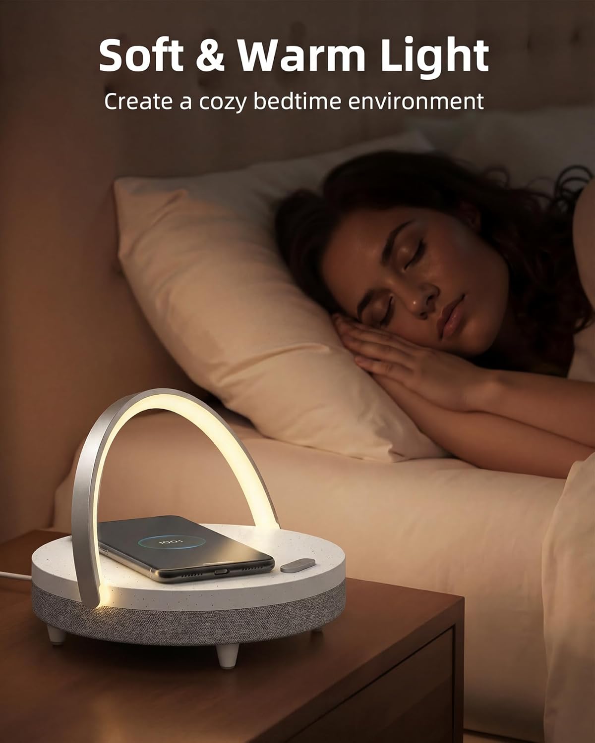 EZVALO Gifts for Women, 4-in-1 Bluetooth Speaker, Bedside Lamp with Wireless Charger, Dimmable Night Light and Phone Holder, Birthday Gifts for Teens, Families and Friends