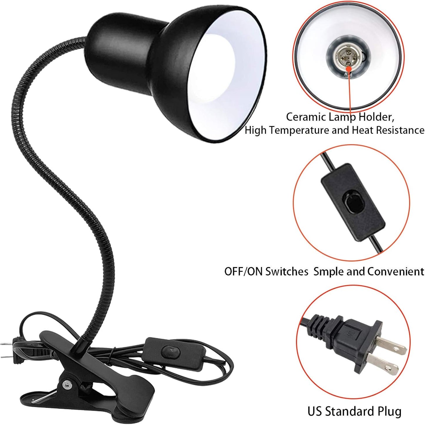 Desk Lamp, 360 Rotation Clip On Reading Light - Gooseneck Lamp with Cable, Portable Clamp Light for Bedroom, Office, Home Lighting