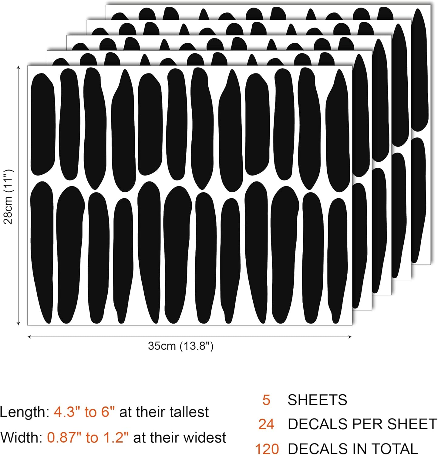 Black Thick Irregular Line Vinyl Abstract Wall Decals, Peel and Stick Modern Boho Stickers, 120 Upright Stripes for Kids Nursery Bedroom Living Room Farmhouse Decor