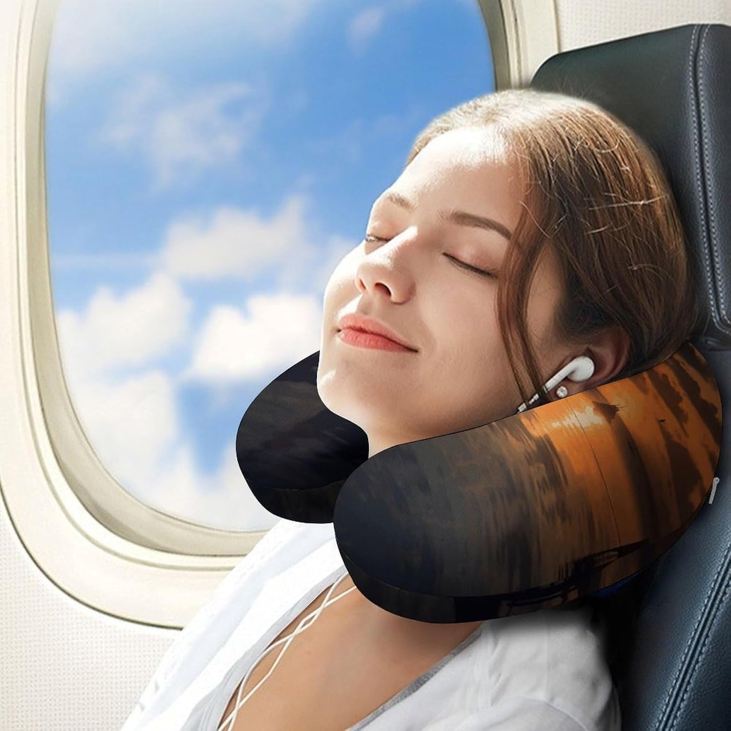 Boat at Dusk Neck Pillow Memory Foam U Shaped Pillows Portable Pillows for Shoulder Travel Head Support Pillow with Concealed Zipper for Airplane Car Home Office