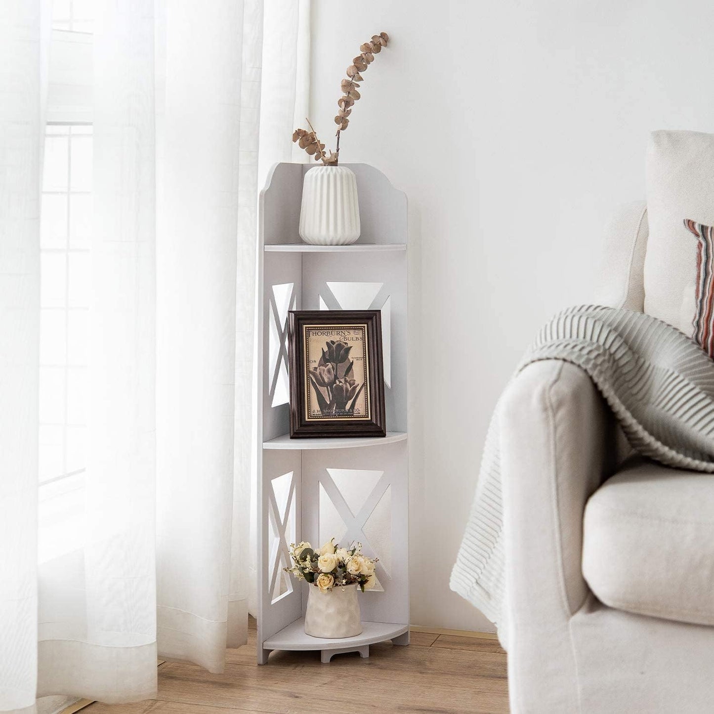 Corner Shelf Stand, Storage Organizer Great for Bathroom, Corner Shelf Perfect for Small Space,Waterproof Stand Also Use for Toilet Paper Stand,White