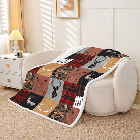 Feelyou Hunting Camo Throw Blanket Deer Soft Fleece Sherpa Cozy Fuzzy Plush Warm Camouflage Fuzzy Plush Throw Antlers Queen 90"x90" for Bed Couch Living Room