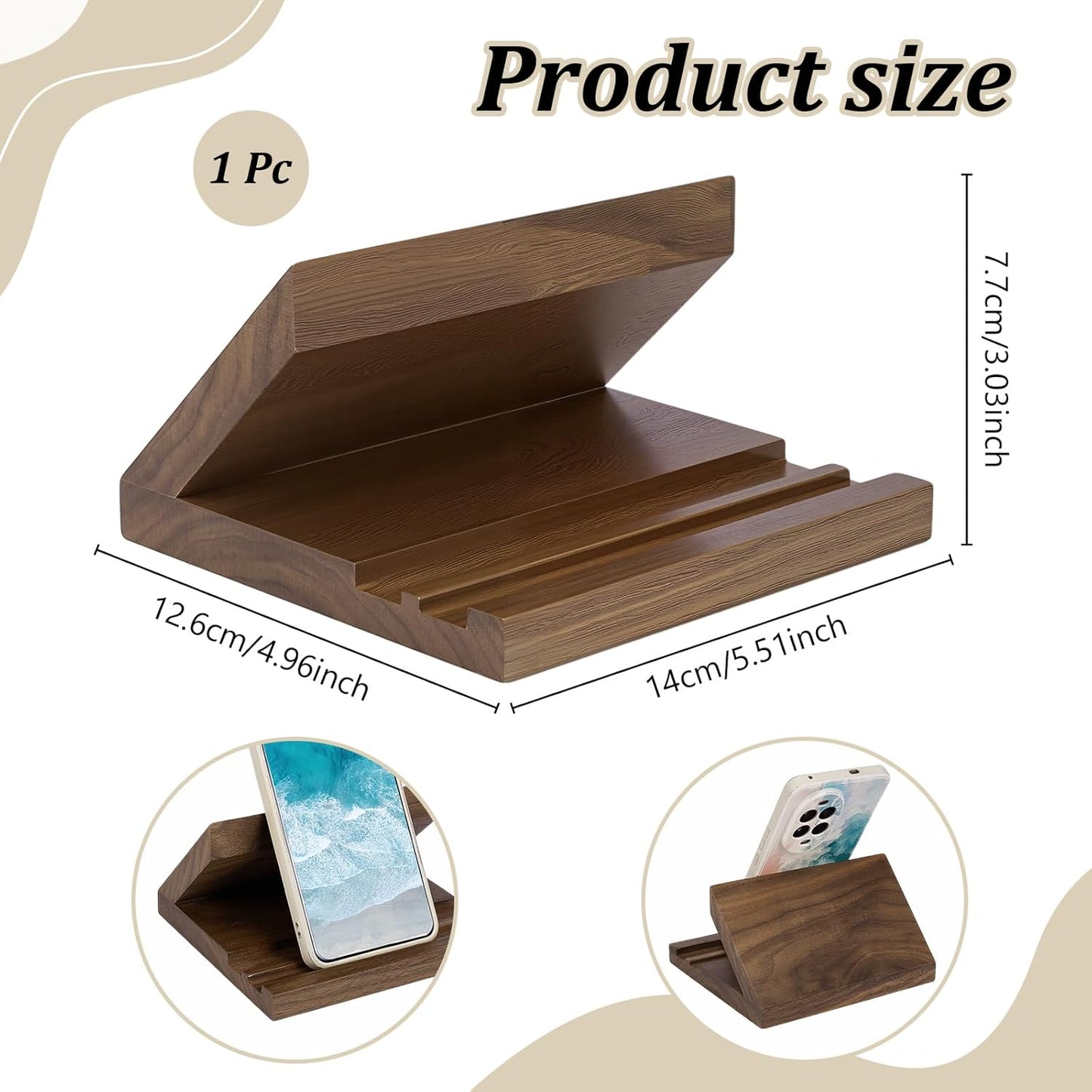 Walnut Book Stand for Display Wooden Bible Stand for Reading Portable Office Phone Holder for Desk Living Room Kitchen Coffee Table Decor Picture Frame Photos Holder