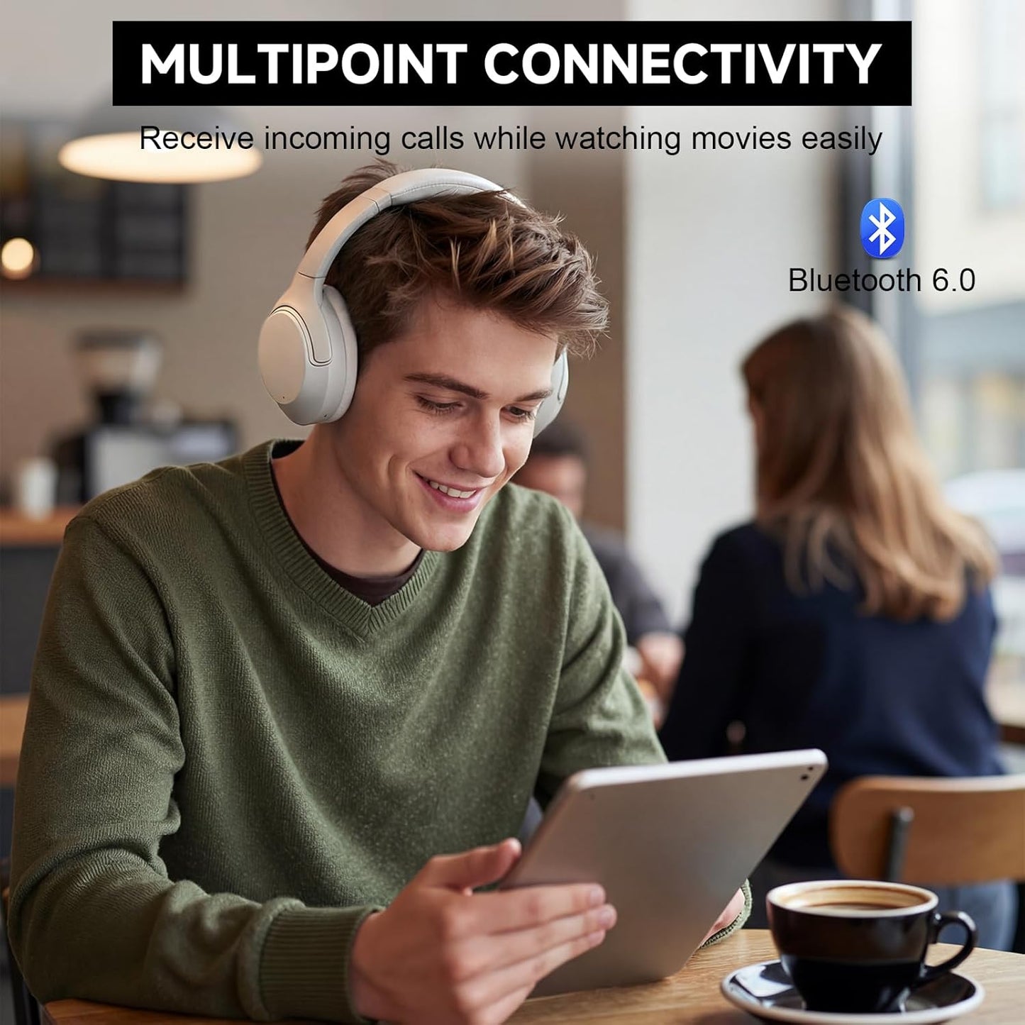 T-fun Active Noise Cancelling Headphones, 65H Bluetooth Headphones, Custom EQ via App Headphones Wireless with Mic, Bluetooth 6.0 Foldable Lightweight Headsets for Commuting Travel Work Home