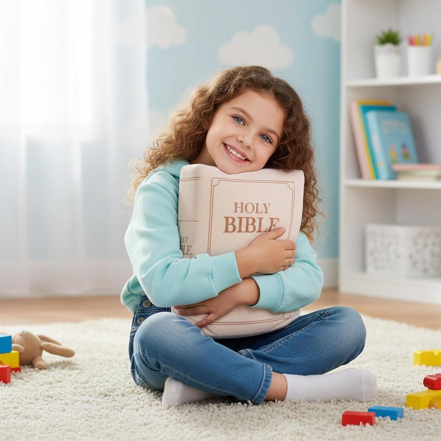 Bible Pillow，The Holy Bible Pillow Plush - Book Shape，That Opens Christian Holy Bible Stuff Religious Party Favors Gifts，for Kids Adults Christian Gifts (Off-White)